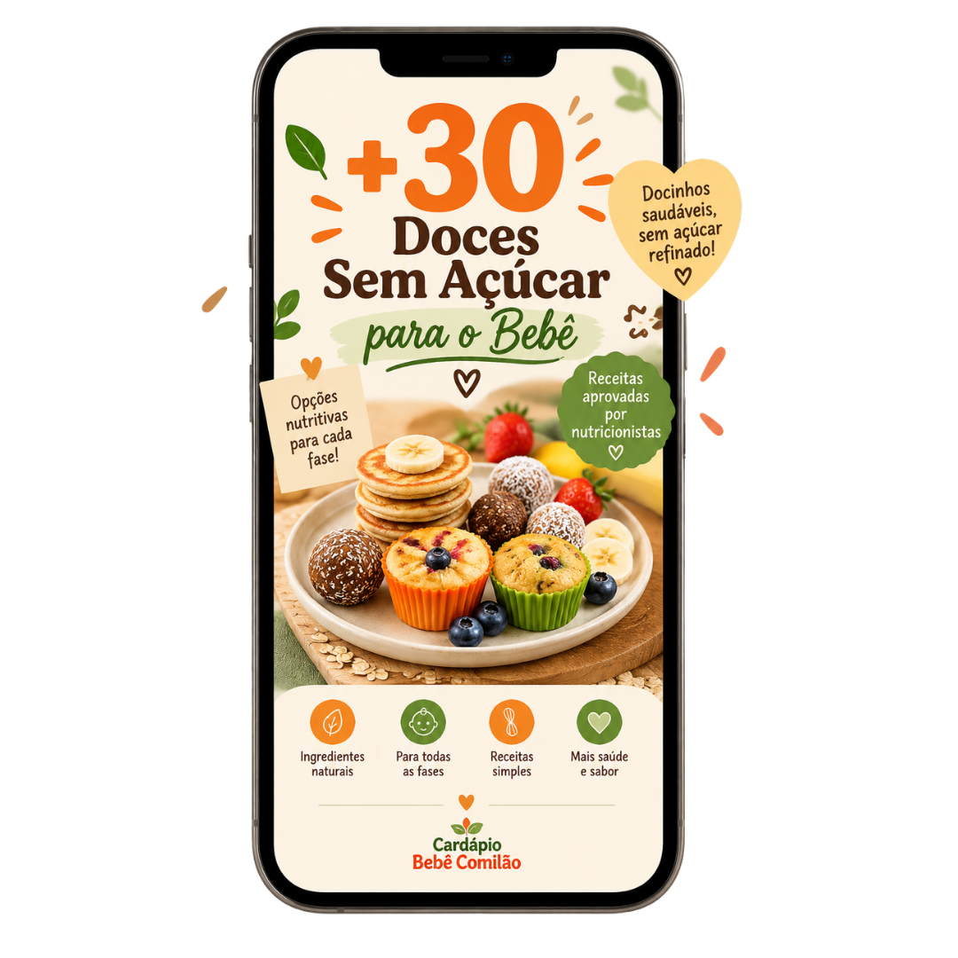 Display com a arte do bônus de mais de 30 doces sem açúcar para o bebê