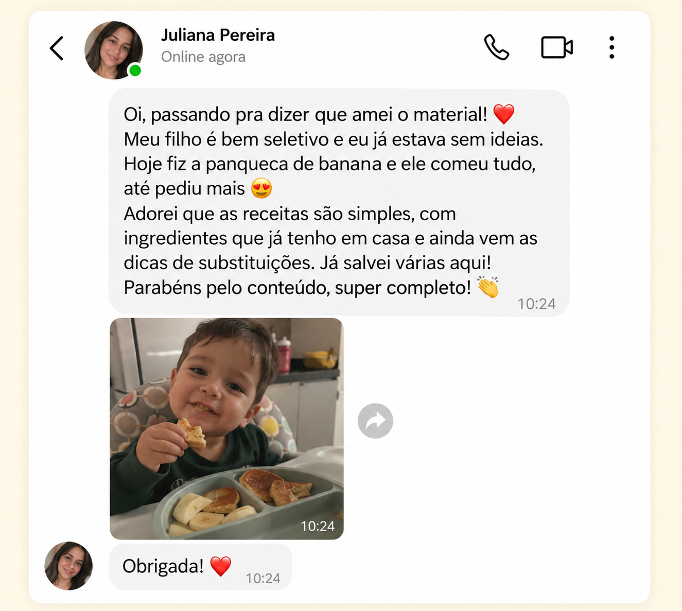 Depoimento de Juliana sobre o Cardápio Bebê Comilão