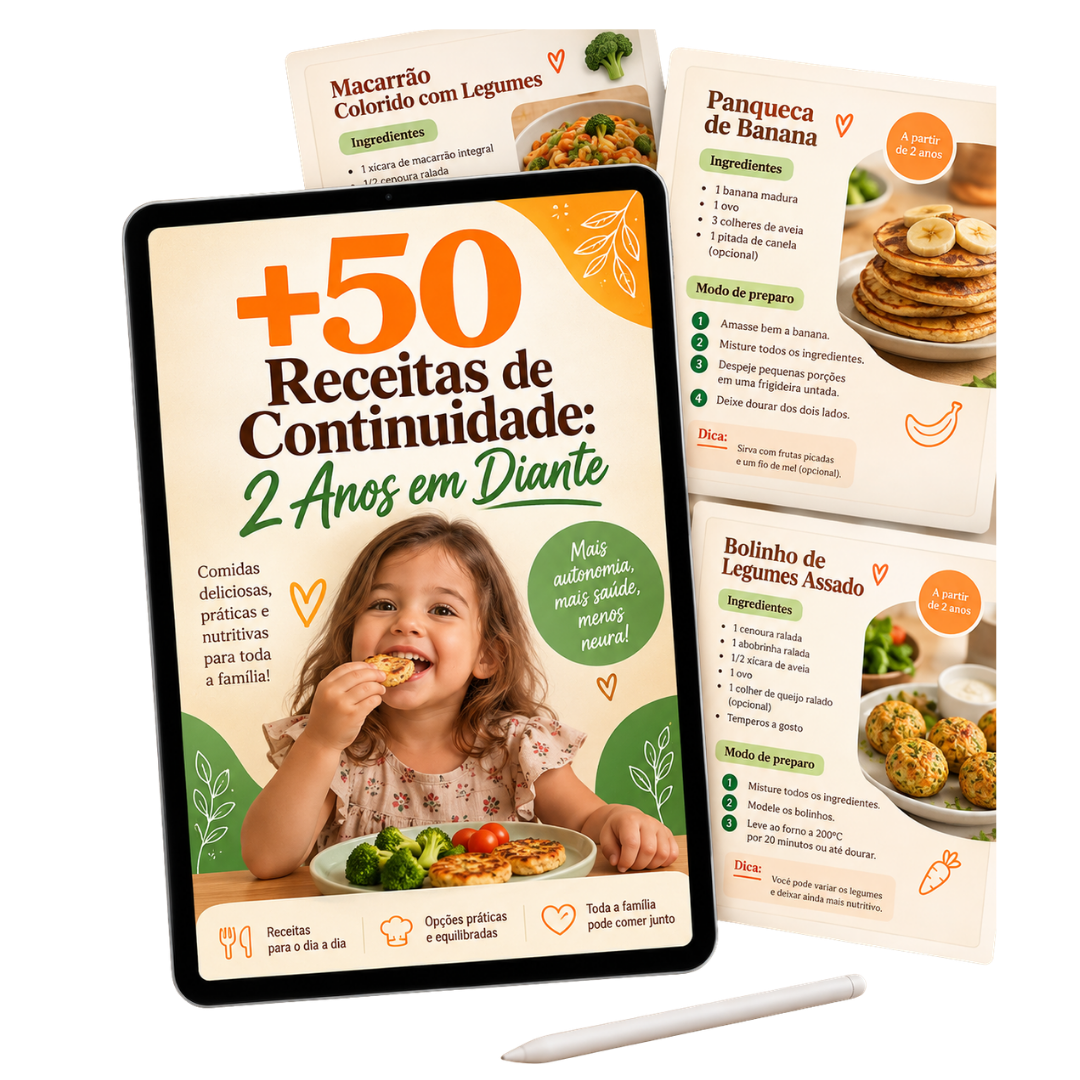 Tablet com a capa do material +50 Receitas de Continuidade: 2 Anos em Diante