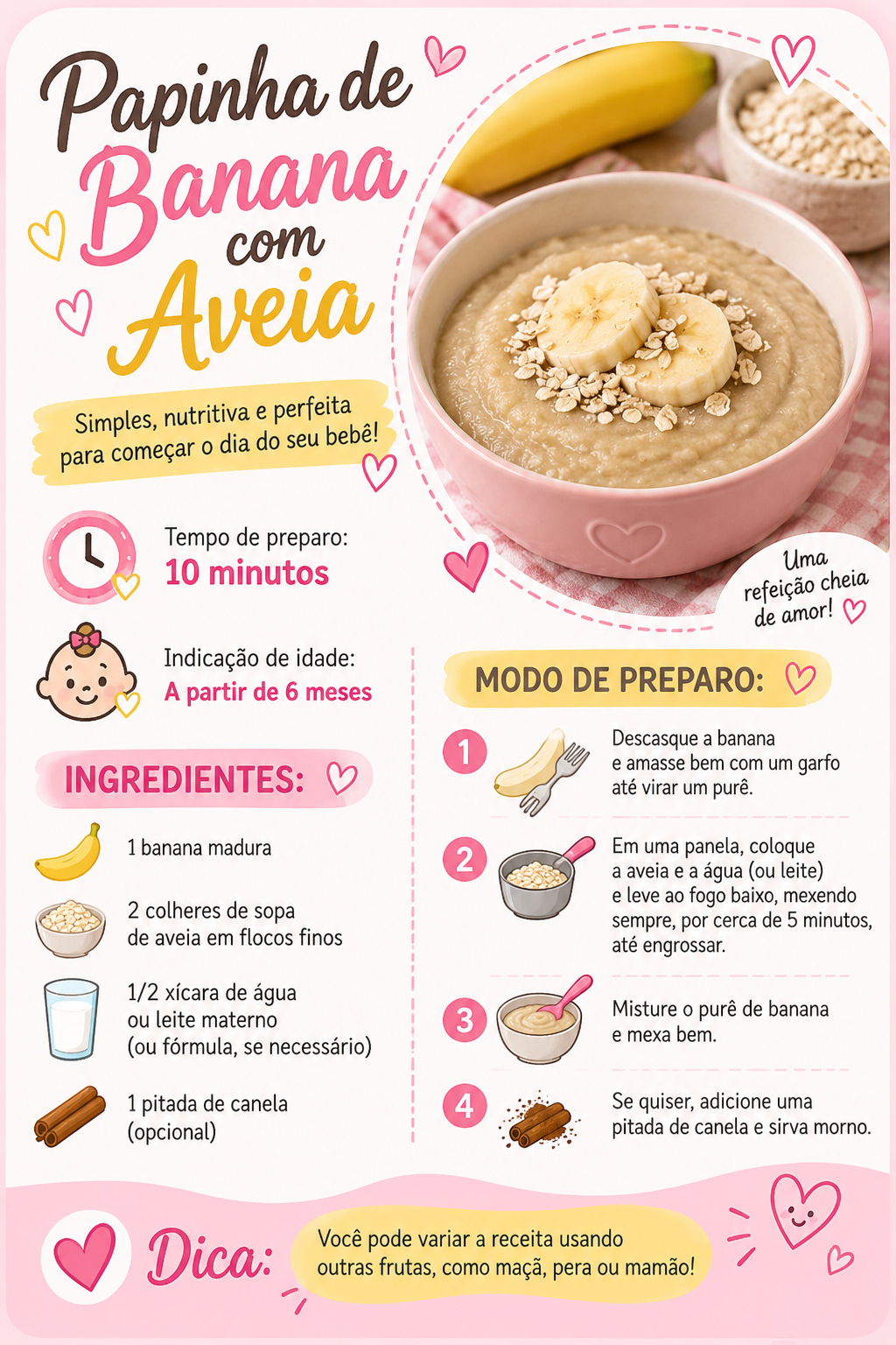 Receita de papinha de banana com aveia