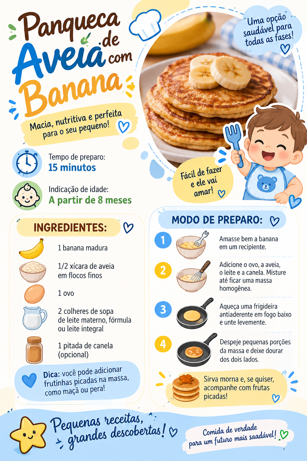 Receita de panqueca de aveia com banana