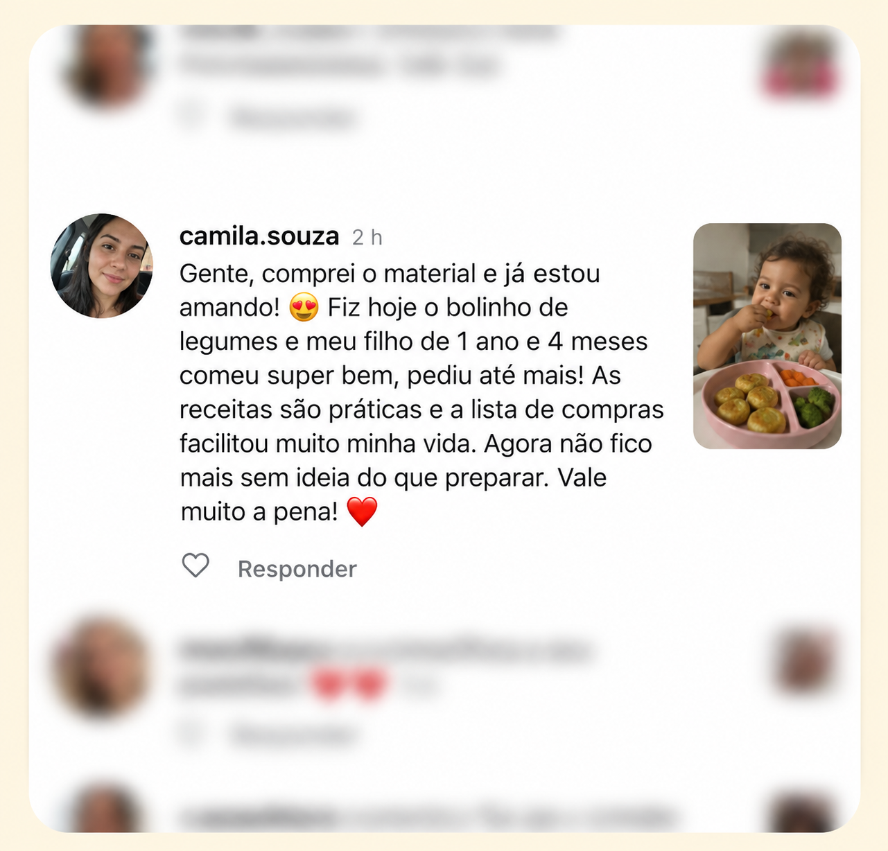Depoimento de Camila sobre o Cardápio Bebê Comilão